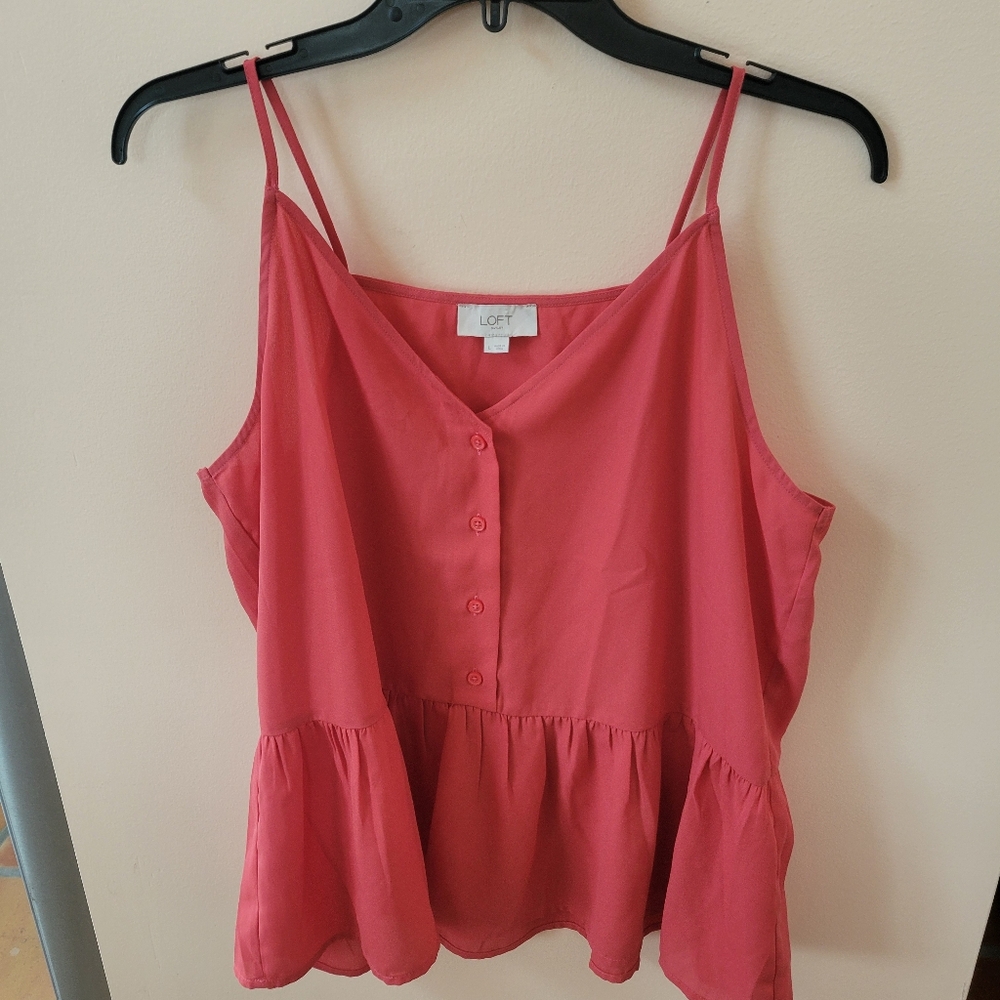 LOFT Coral Pink Button-Front Peplum Cami